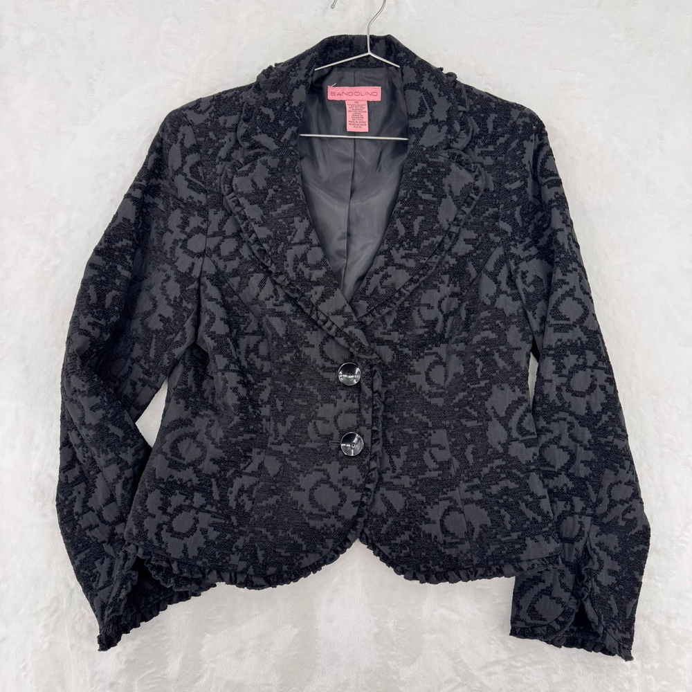 Black Brocade Jacquard Waist Jacket Ruffle Trim Y2K Whimsigoth Ruffle Trim Sz 10